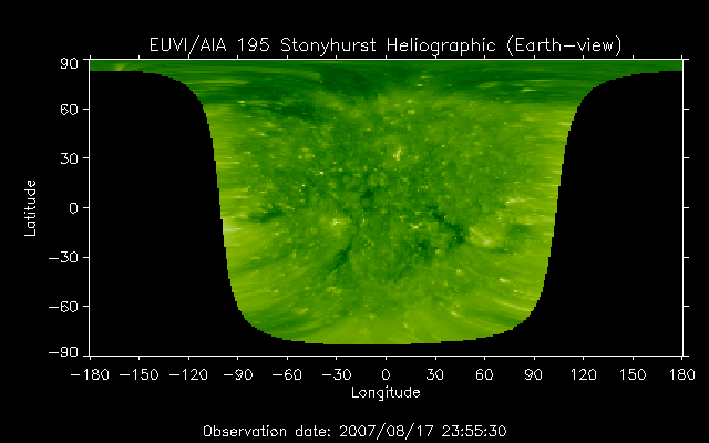 EUVI 195 heliographic map