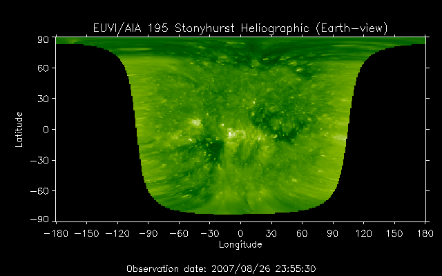 EUVI 195 heliographic map