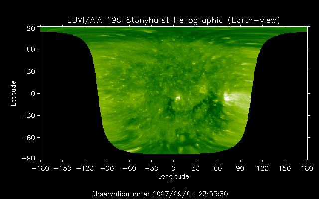 EUVI 195 heliographic map