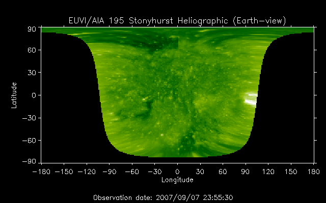 EUVI 195 heliographic map