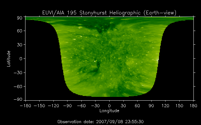 EUVI 195 heliographic map