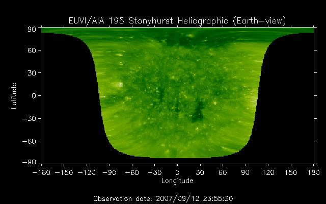 EUVI 195 heliographic map
