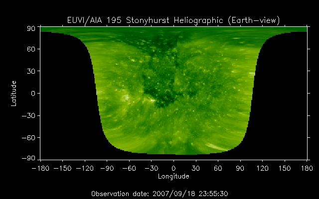 EUVI 195 heliographic map