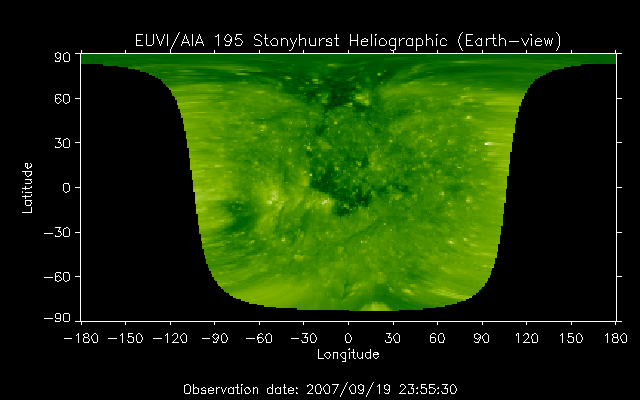 EUVI 195 heliographic map