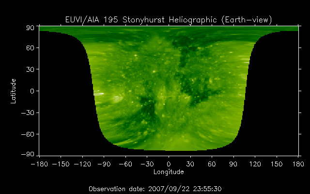 EUVI 195 heliographic map