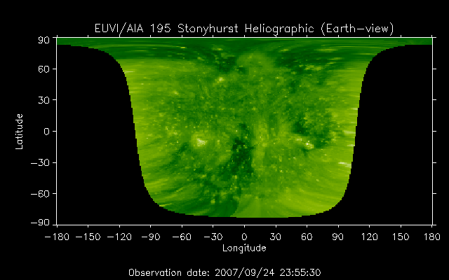 EUVI 195 heliographic map