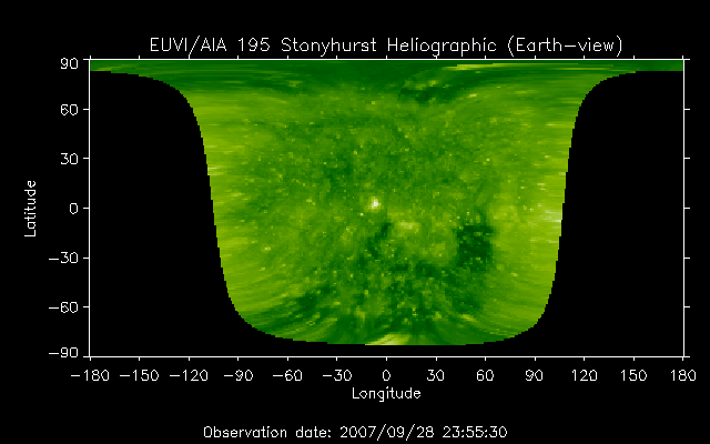 EUVI 195 heliographic map