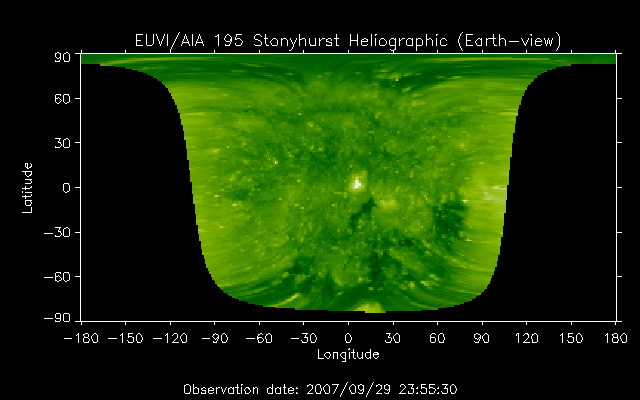EUVI 195 heliographic map