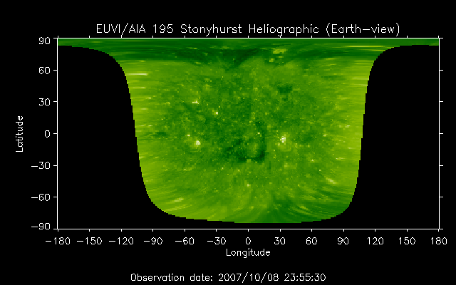 EUVI 195 heliographic map