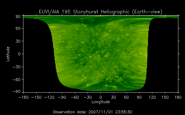 EUVI 195 heliographic map