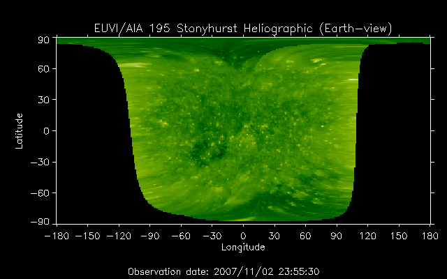 EUVI 195 heliographic map