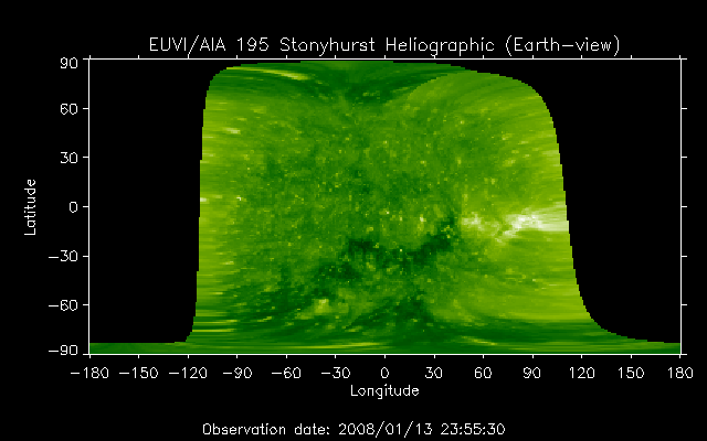 EUVI 195 heliographic map