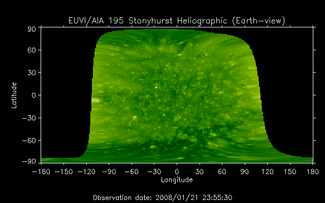 EUVI 195 heliographic map