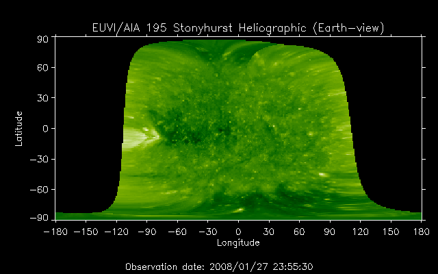 EUVI 195 heliographic map