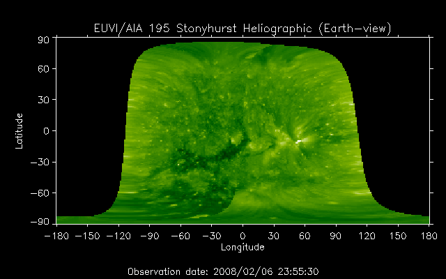 EUVI 195 heliographic map
