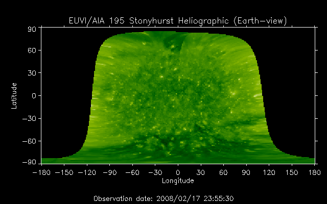 EUVI 195 heliographic map