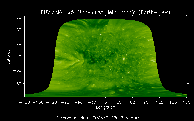 EUVI 195 heliographic map