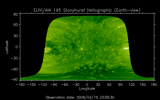 EUVI 195 heliographic map