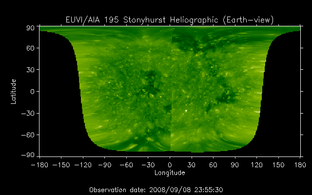 EUVI 195 heliographic map