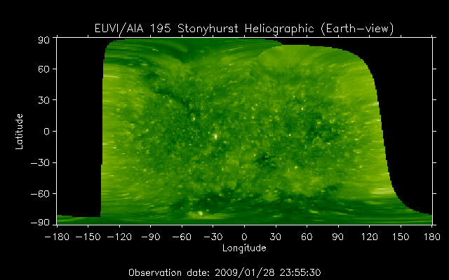 EUVI 195 heliographic map