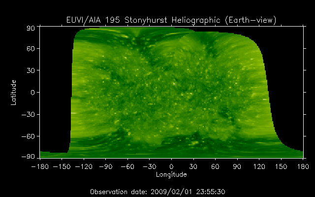 EUVI 195 heliographic map
