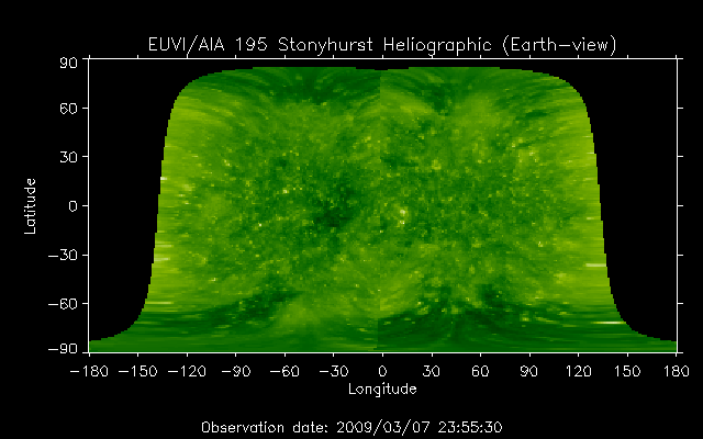 EUVI 195 heliographic map