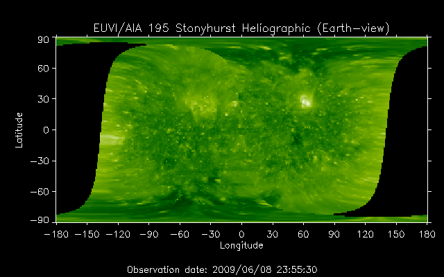 EUVI 195 heliographic map