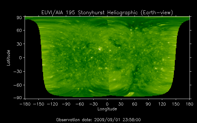 EUVI 195 heliographic map
