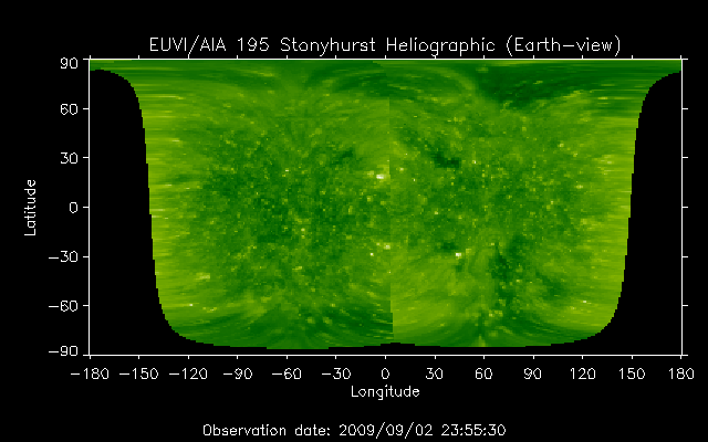 EUVI 195 heliographic map