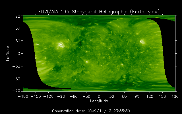 EUVI 195 heliographic map