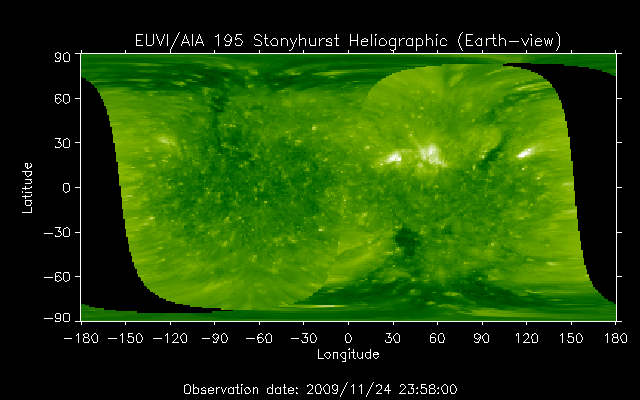 EUVI 195 heliographic map