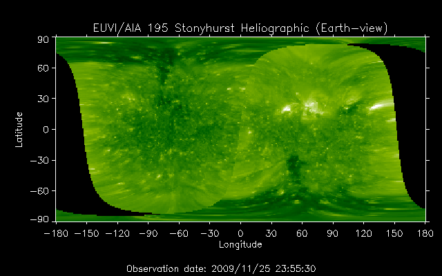 EUVI 195 heliographic map
