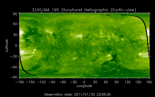 EUVI 195 heliographic map