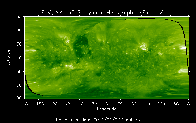 EUVI 195 heliographic map