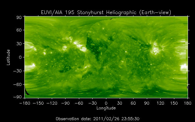 EUVI 195 heliographic map