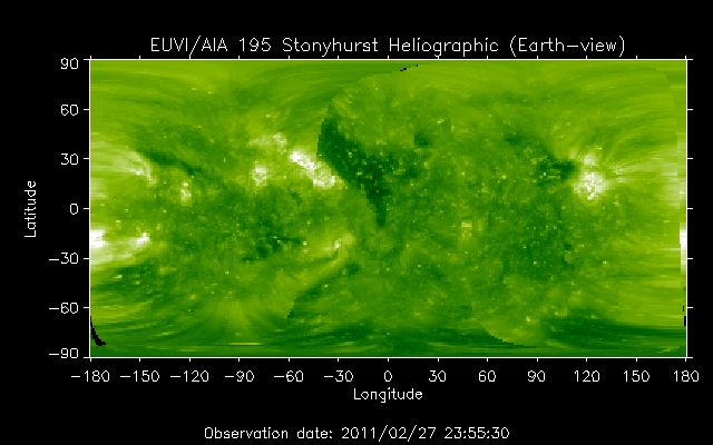 EUVI 195 heliographic map