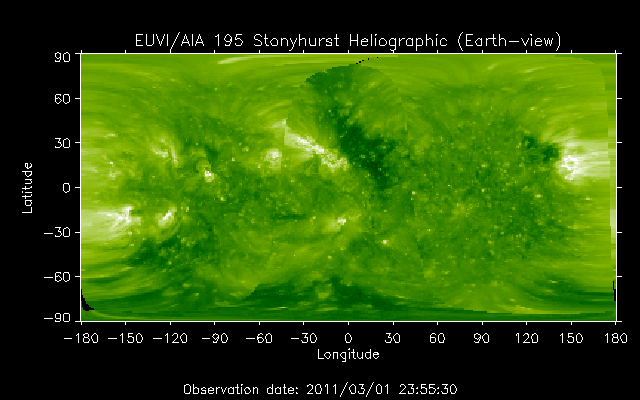 EUVI 195 heliographic map