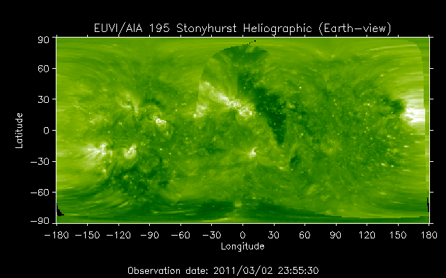 EUVI 195 heliographic map