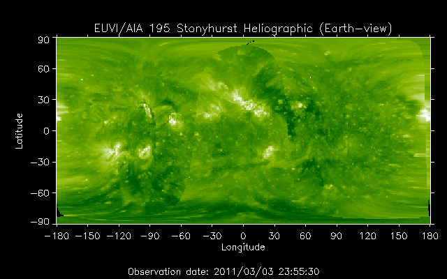 EUVI 195 heliographic map