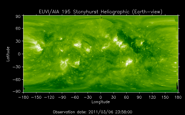 EUVI 195 heliographic map