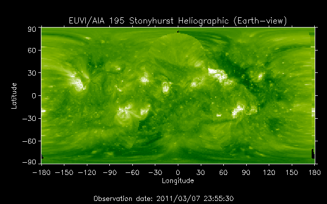 EUVI 195 heliographic map
