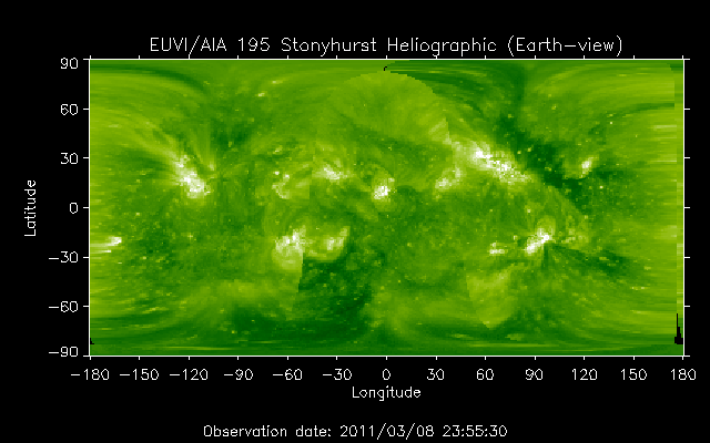 EUVI 195 heliographic map