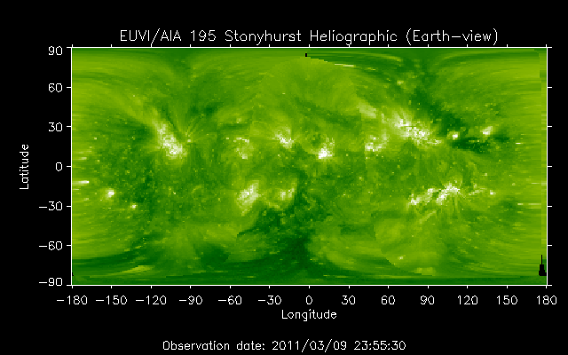 EUVI 195 heliographic map