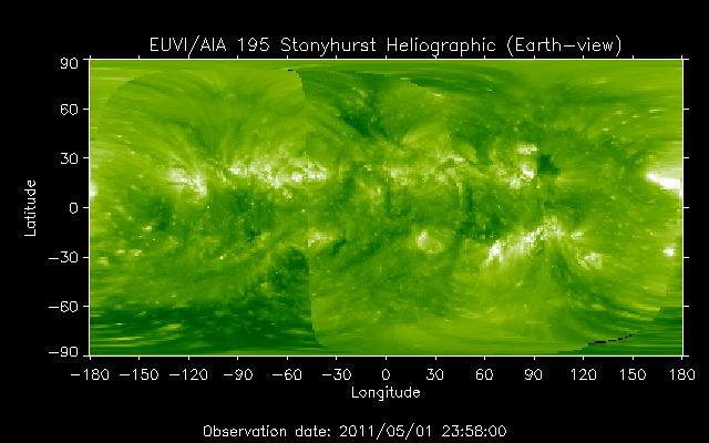 EUVI 195 heliographic map