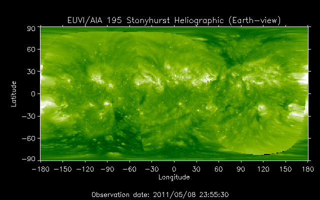 EUVI 195 heliographic map