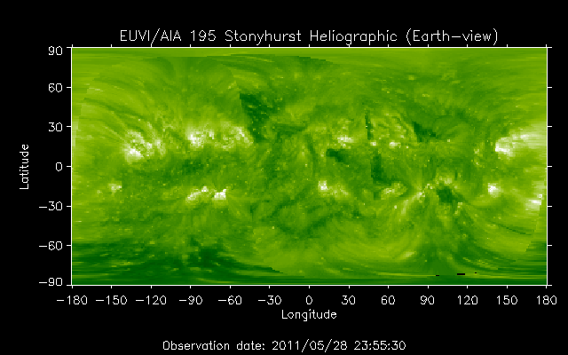 EUVI 195 heliographic map