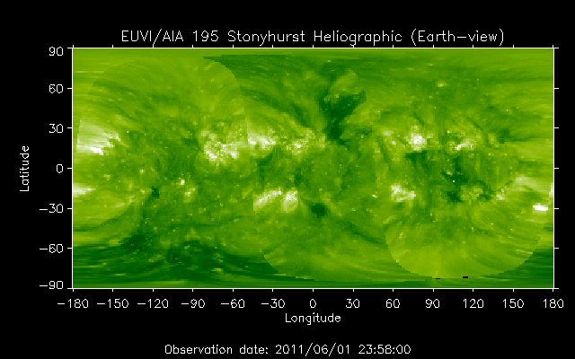 EUVI 195 heliographic map