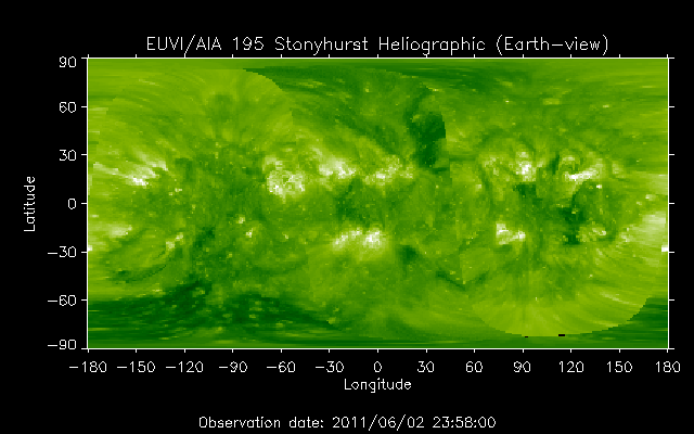 EUVI 195 heliographic map