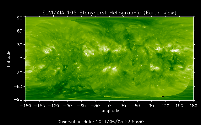 EUVI 195 heliographic map