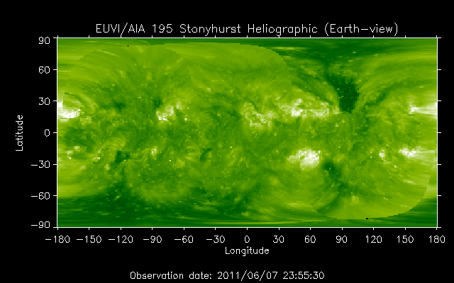 EUVI 195 heliographic map